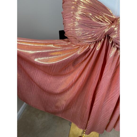 Retrofete Kaiser Strapless Ruched Pleated Metallic Apricot Mini Dress Sz L - Picture 7 of 10